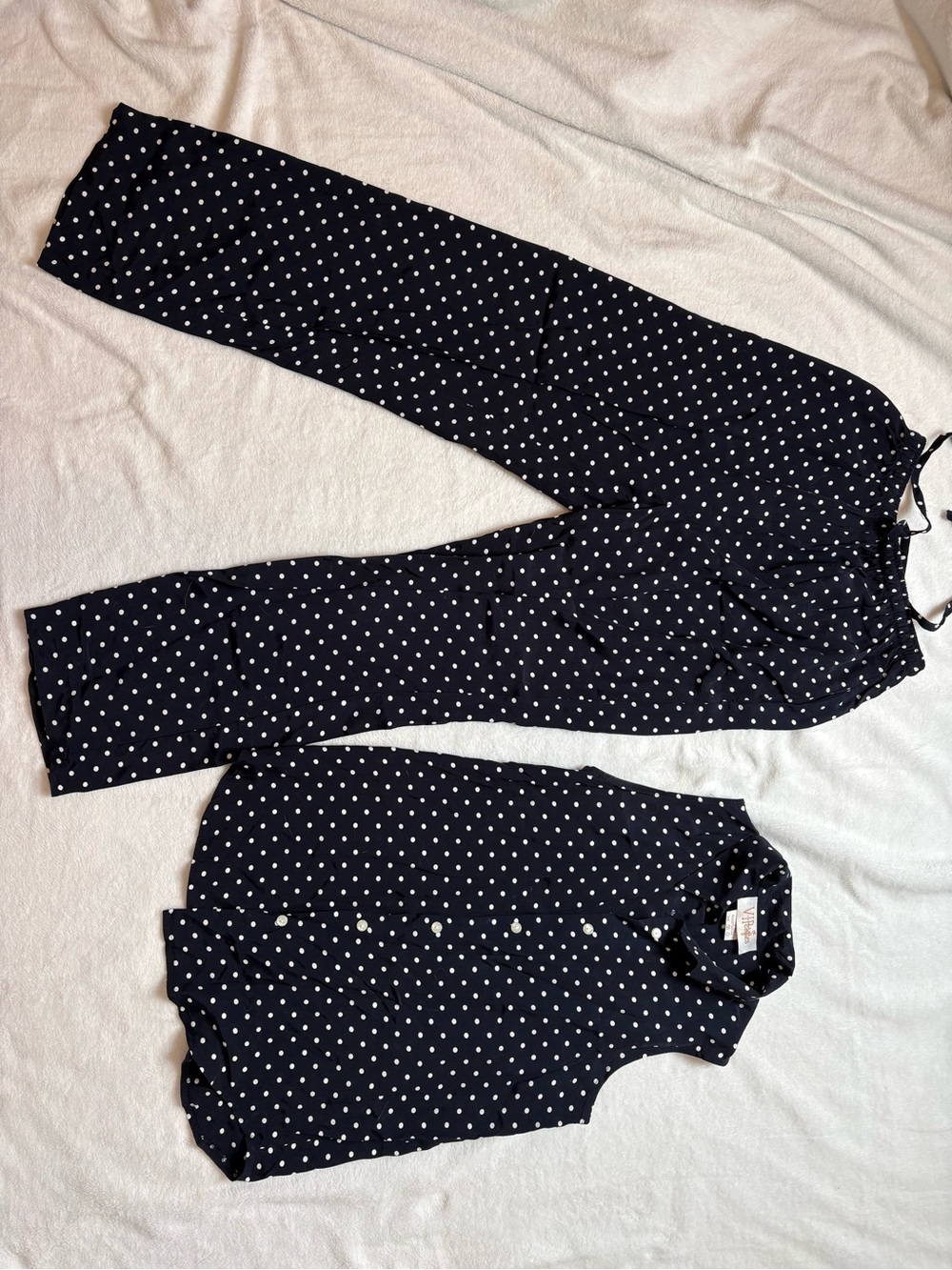 Navy set with white polka dots